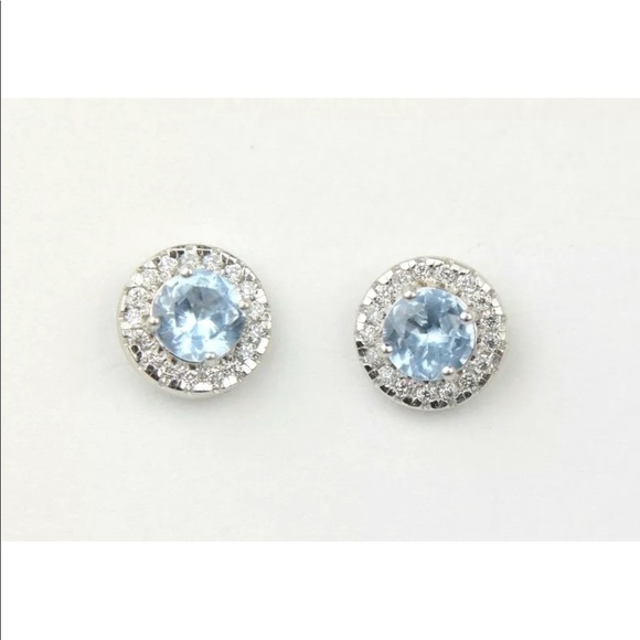 14k Solid White Gold CZ Stud Earrings - Picture 7 of 8